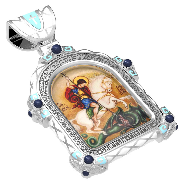 Образок из белого золота c эмаль , иконописью и темперой