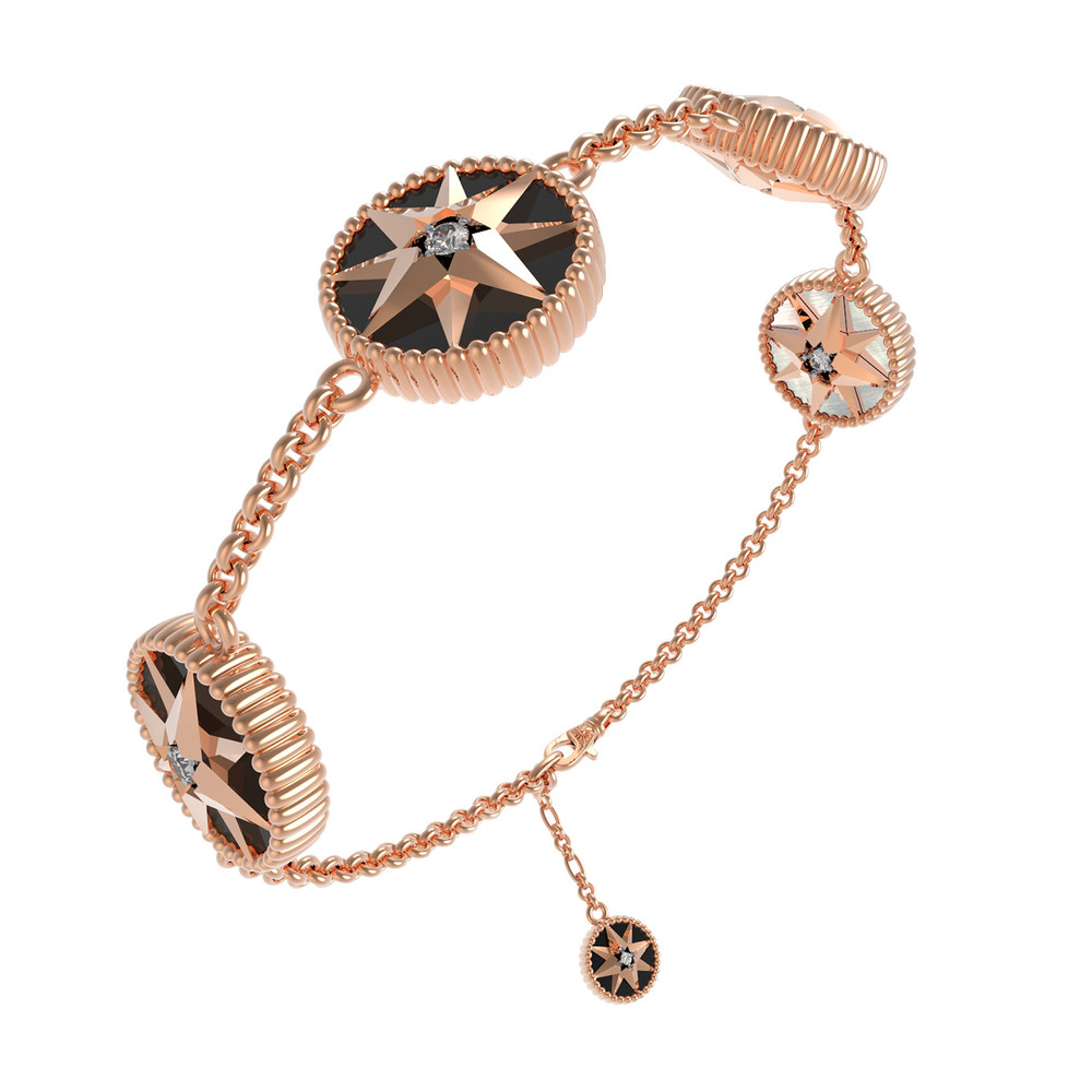 Браслет из золота c фианитом, ониксом и перламутром