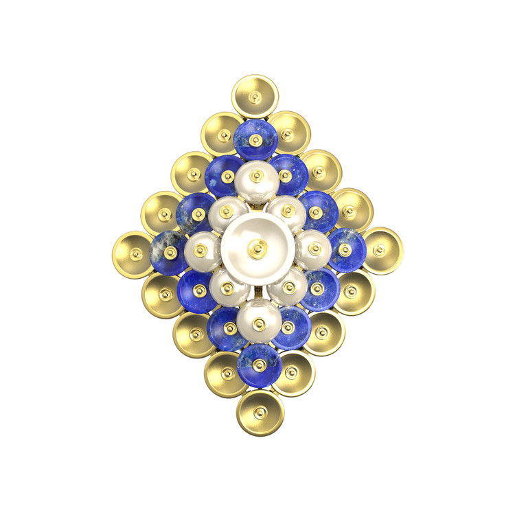 Кольцо из лимонного золота c лазуритом и перламутром