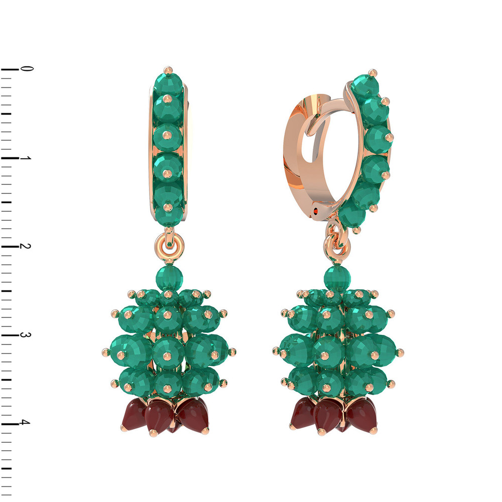 Серьги из золота c гранатом, хризопразом и кораллом