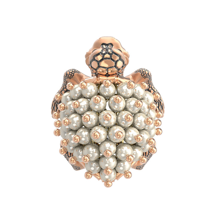 Кольцо из золота c эмалью и жемчугом