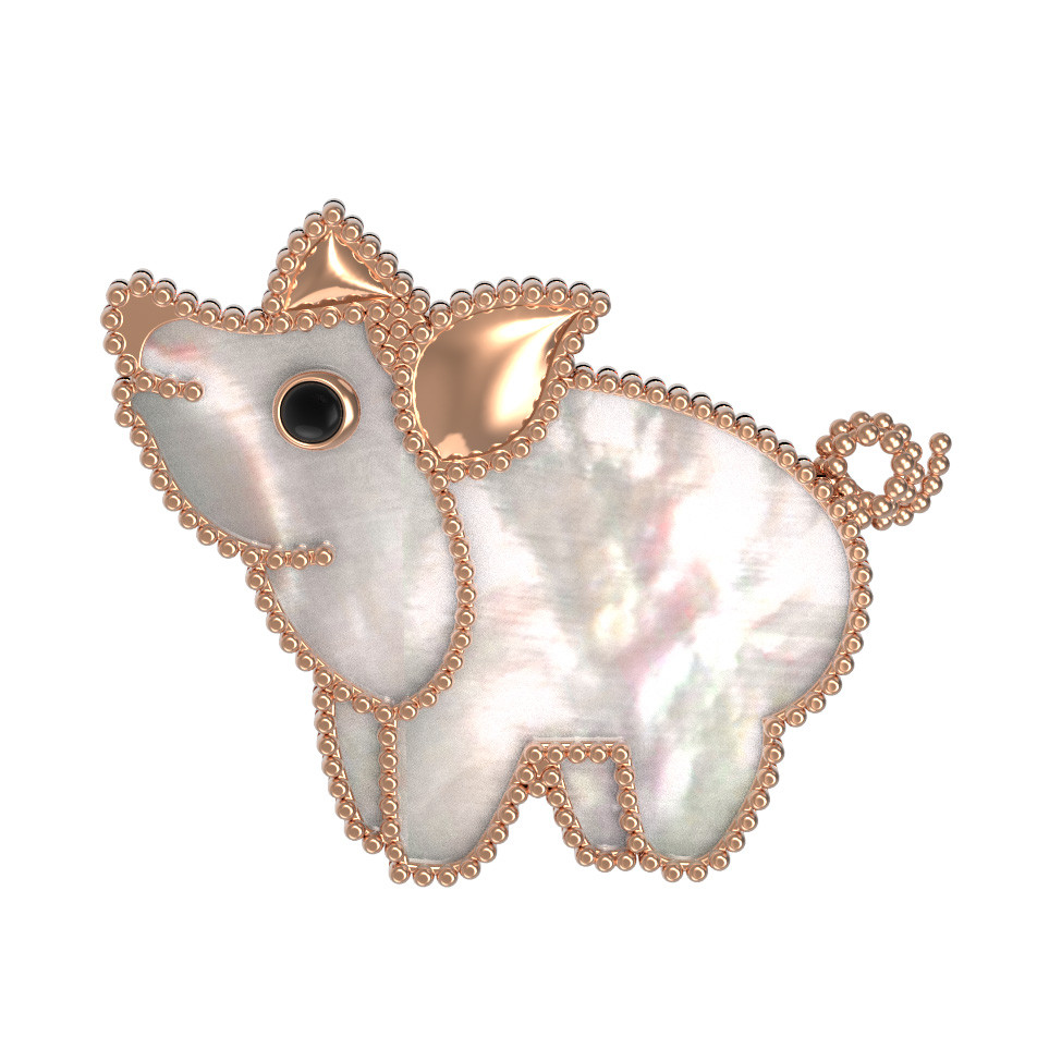 Брошь из золота c эмаль и перламутром