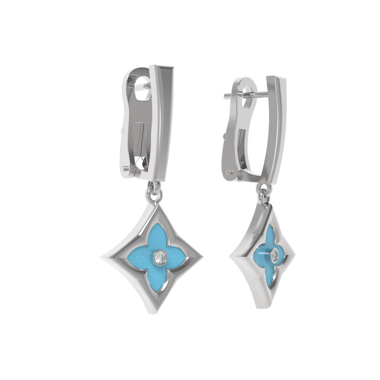 Серьги из белого золота c бриллиантами и бирюзой