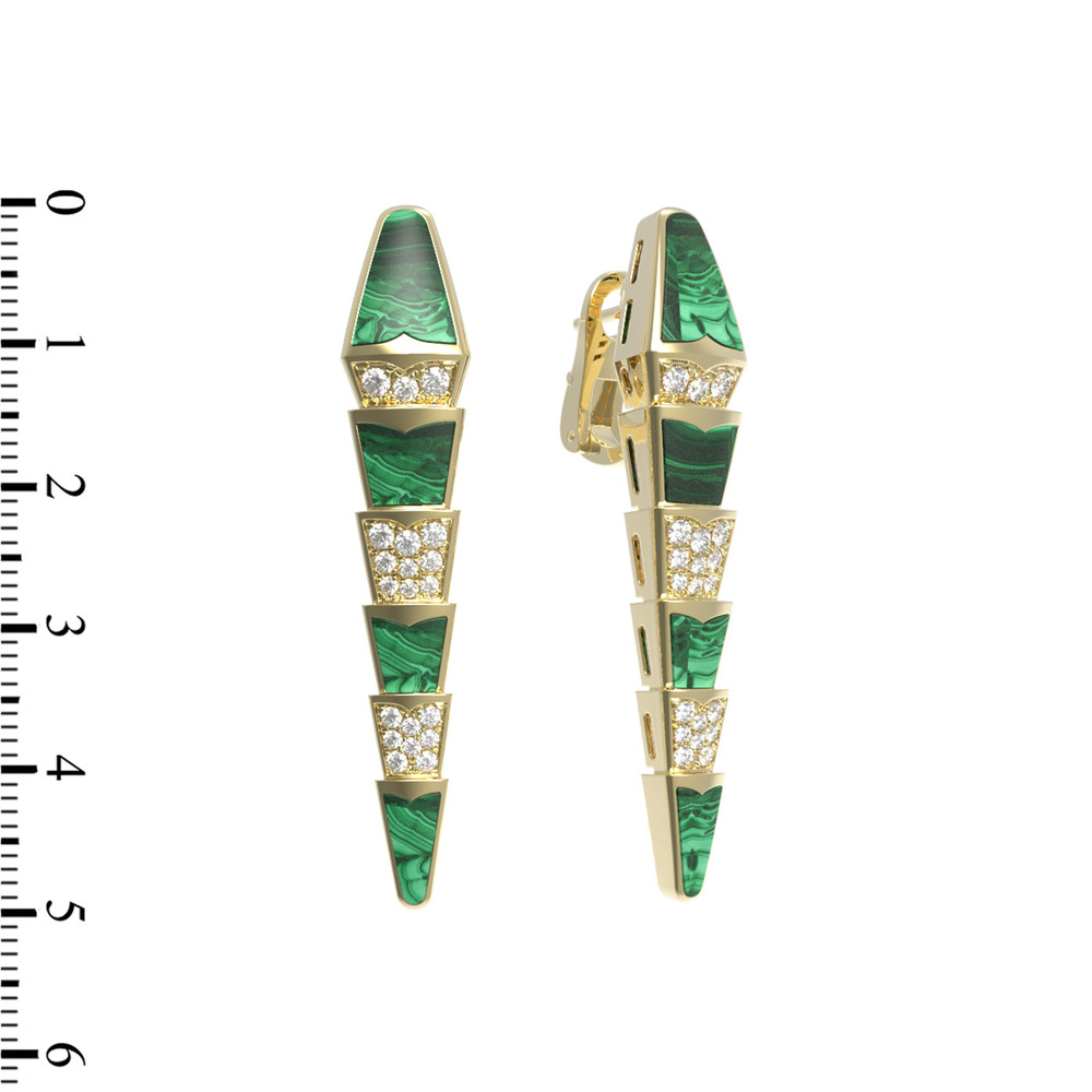 Серьги из лимонного золота c бриллиантами и малахитом