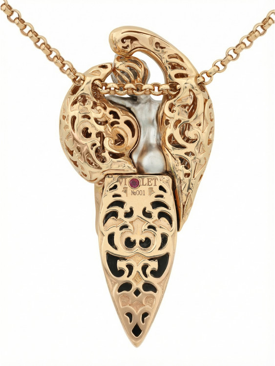 Колье из золота c эмаль , бриллиантами, рубином и ониксом