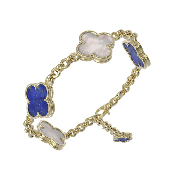 Браслет из лимонного золота c лазуритом и перламутром