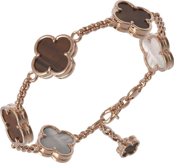 Браслет из золота c тигровым глазом и перламутром