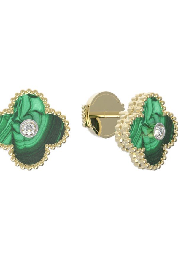 Серьги из лимонного золота c бриллиантами и малахитом