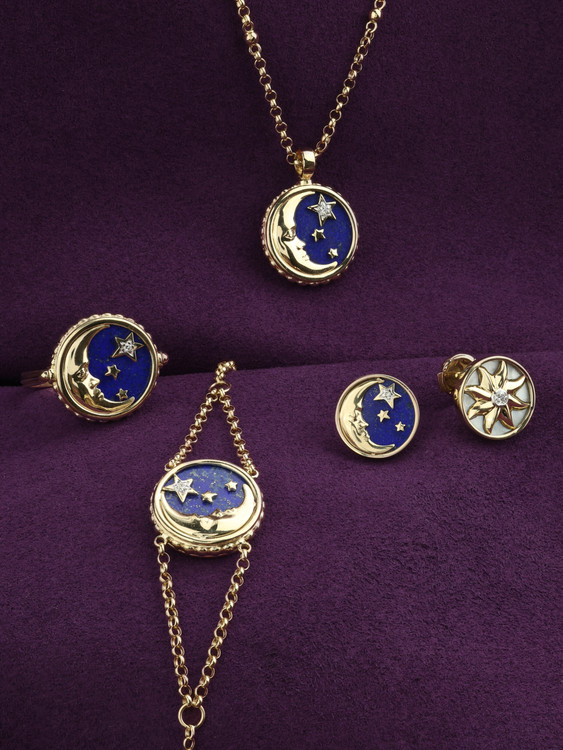 Браслет из лимонного золота c бриллиантами, лазуритом и перламутром