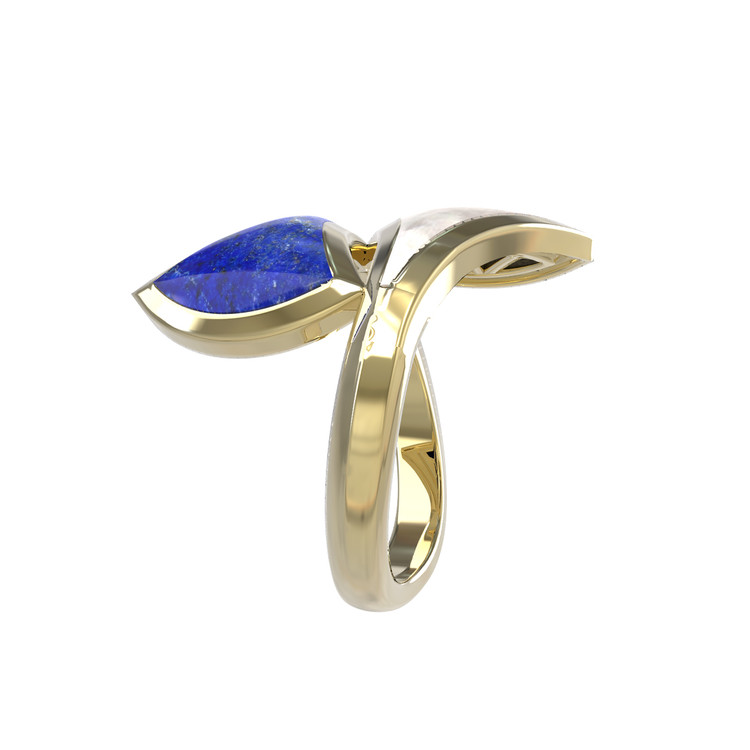 Кольцо из лимонного золота c лазуритом и перламутром
