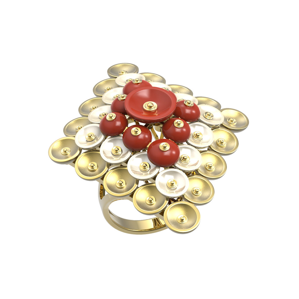 Кольцо из лимонного золота c агатом и перламутром