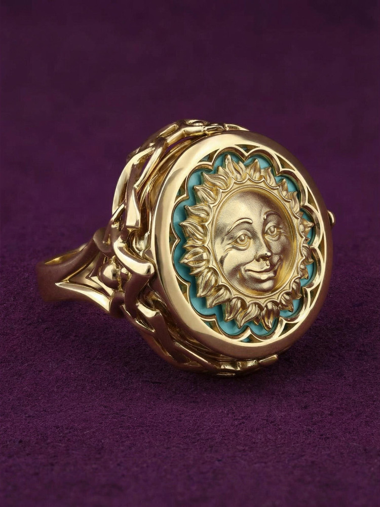 Кольцо из лимонного золота 585 пробы c бирюзой и лазуритом