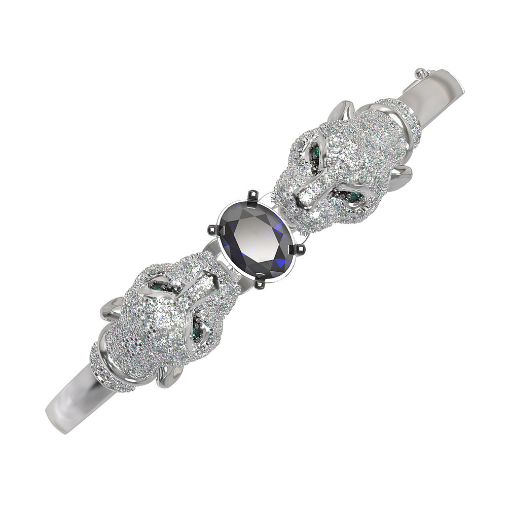 Браслет из белого золота c бриллиантами, сапфиром и изумрудом
