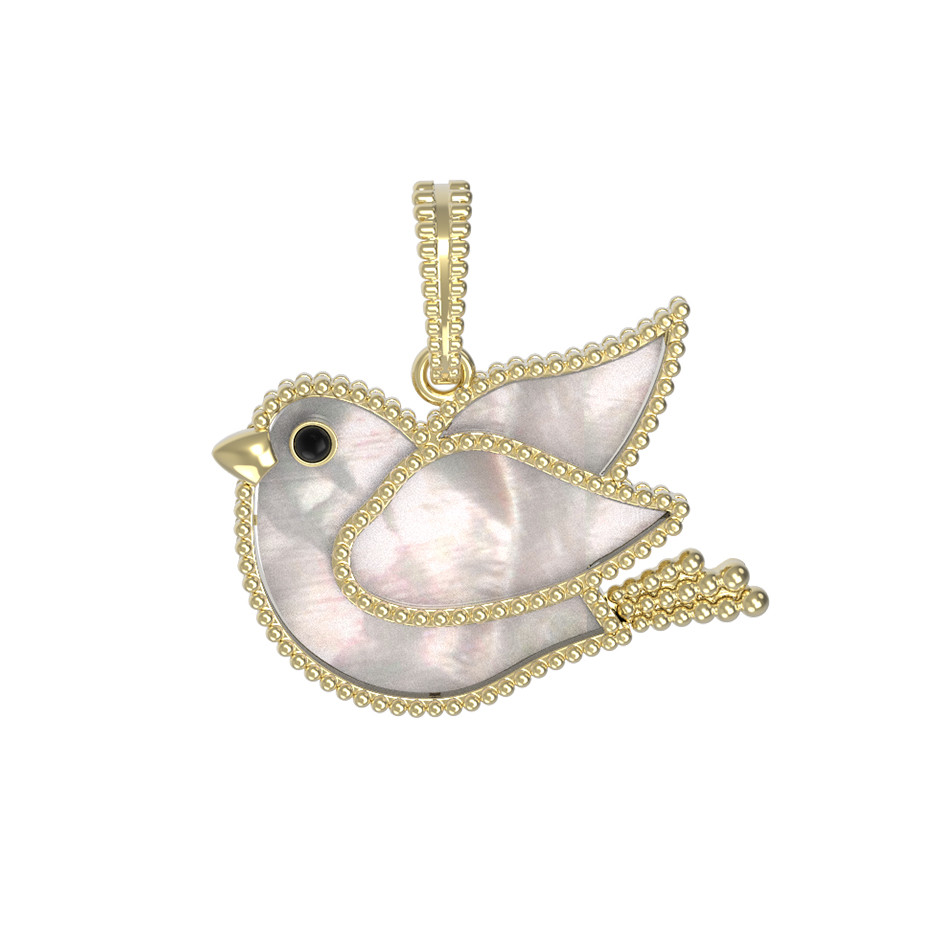 Подвеска из лимонного золота c эмалью и перламутром