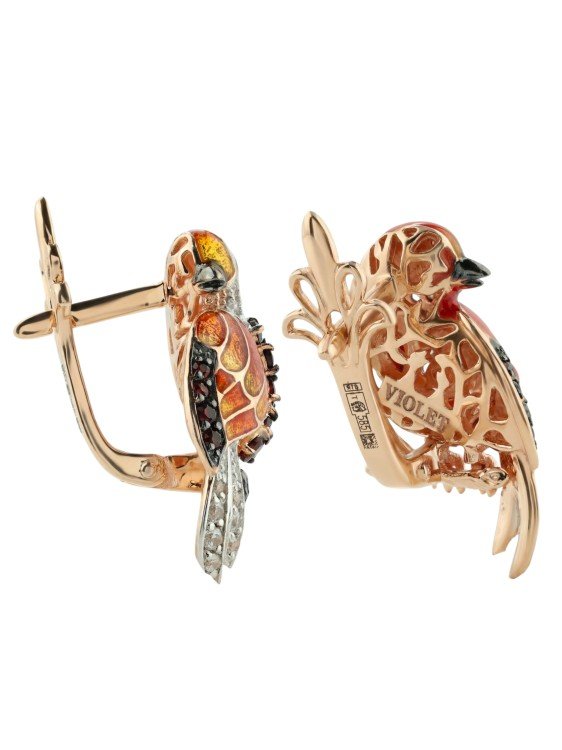 Серьги из золота c эмаль , фианитом и гранатом