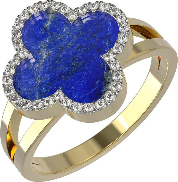 Кольцо из лимонного золота c бриллиантами и лазуритом