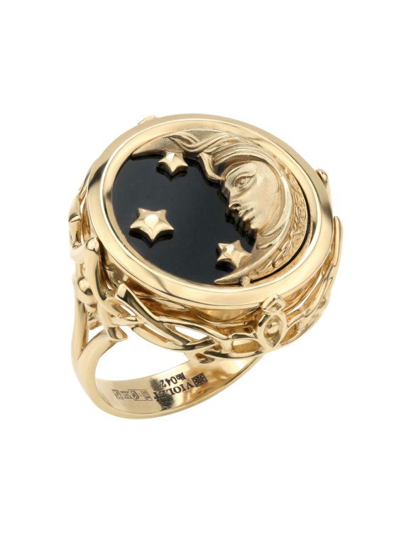 Кольцо из золота c ониксом и перламутром