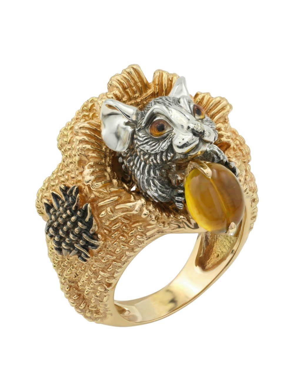 Кольцо из лимонного золота c эмалью и янтарём