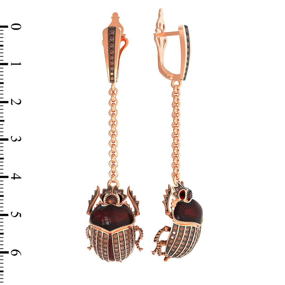 Серьги из золота c эмаль , фианитом и гранатом