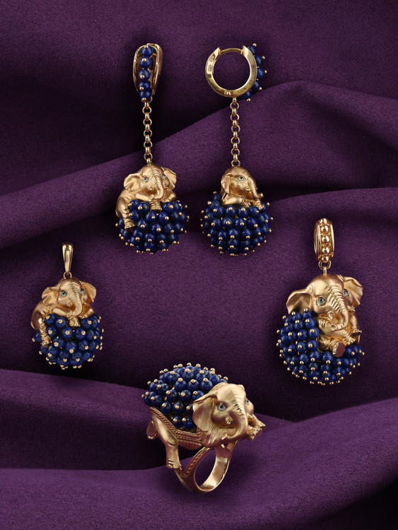 Серьги из золота c эмалью и лазуритом