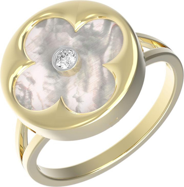 Кольцо из лимонного золота c бриллиантами и перламутром
