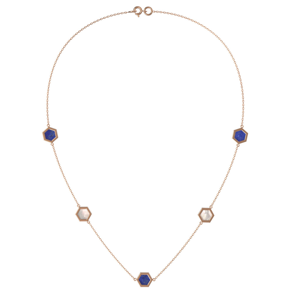 Колье из золота c лазуритом и перламутром