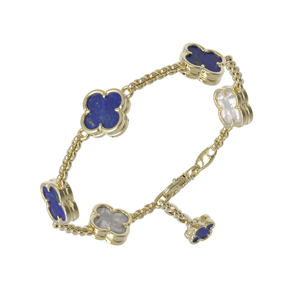 Браслет из лимонного золота c лазуритом и перламутром