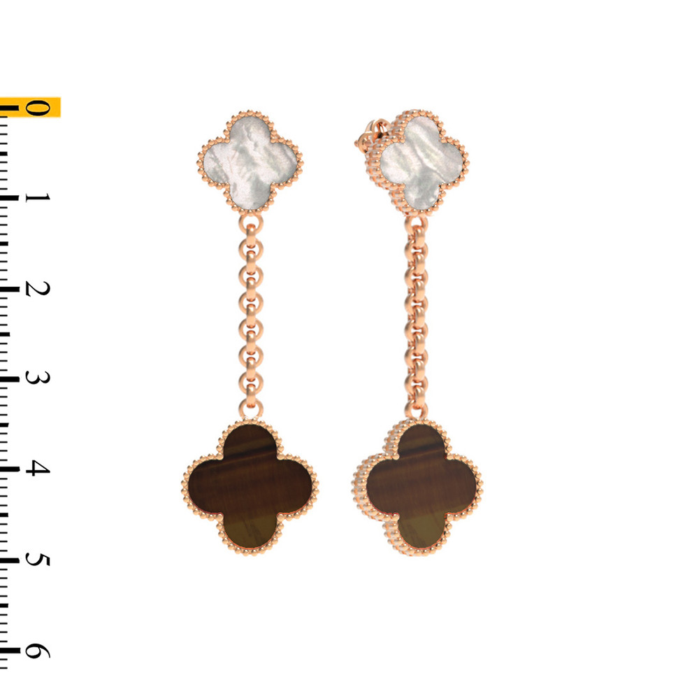 Серьги из золота c тигровым глазом и перламутром