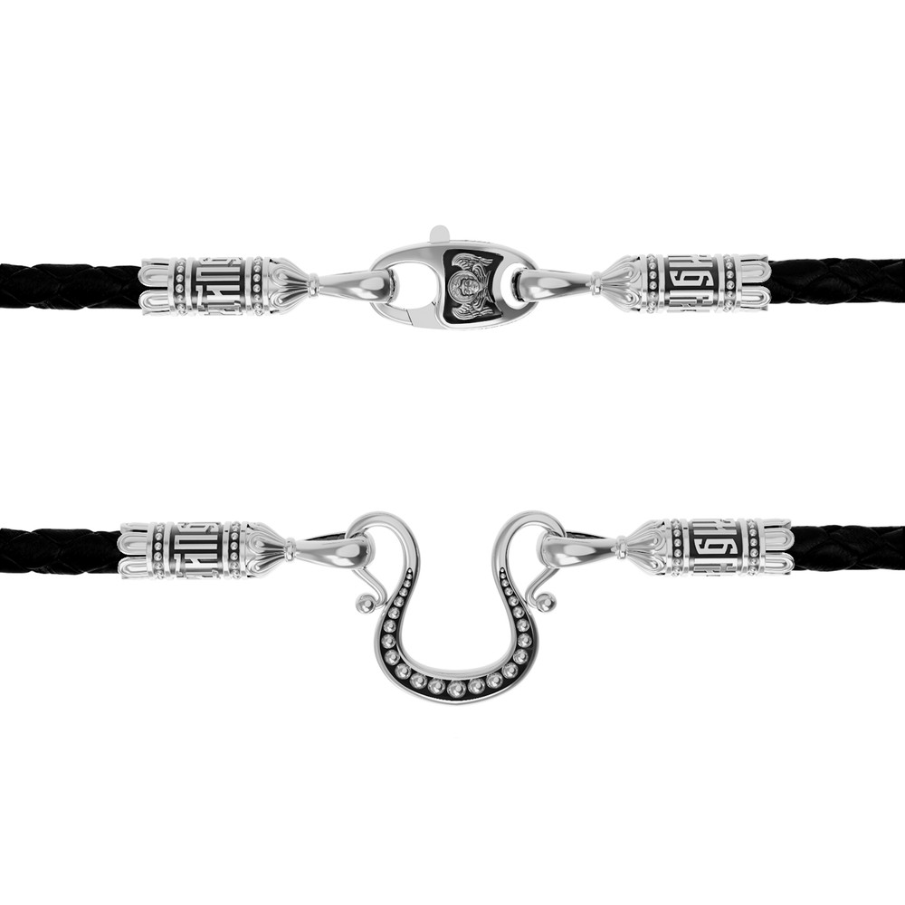 Шнурок кожаный из белого золота c кожаным шнурком