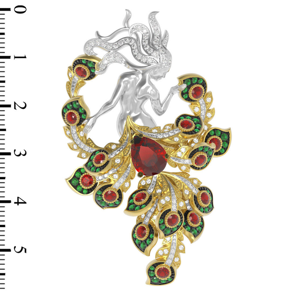 Брошь из лимонного золота c фианитом и гранатом