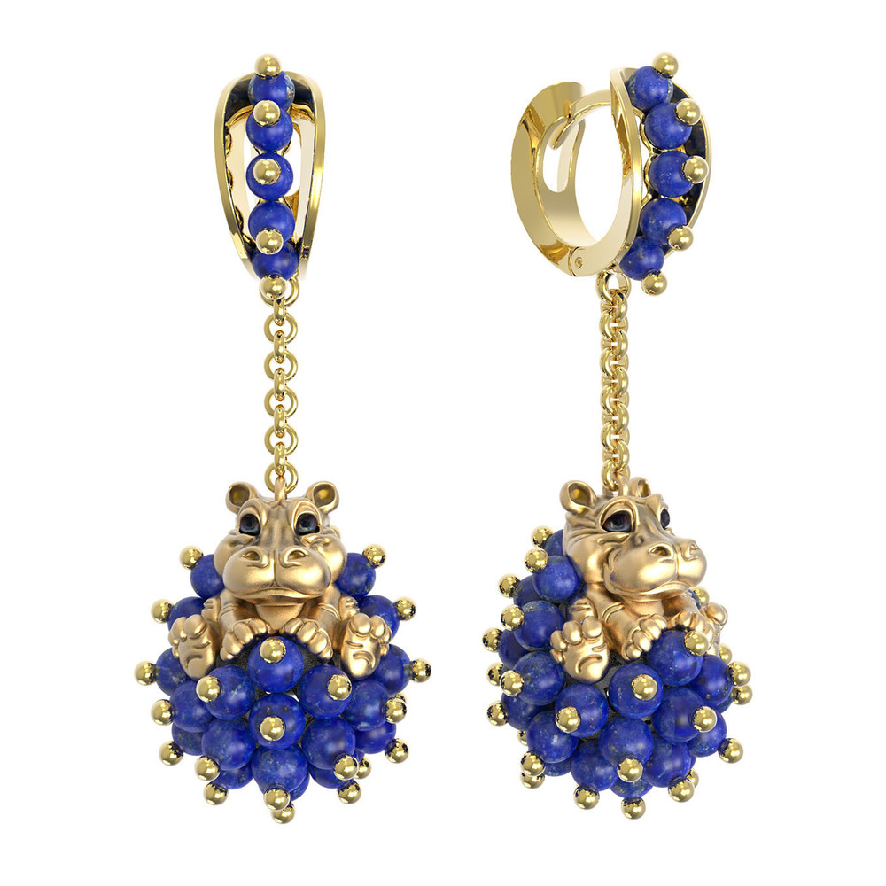 Серьги из лимонного золота c эмалью и лазуритом