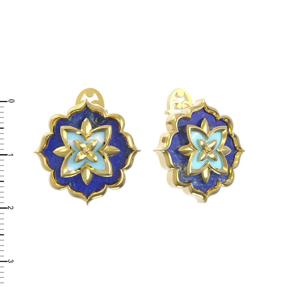 Серьги из лимонного золота c бирюзой и лазуритом