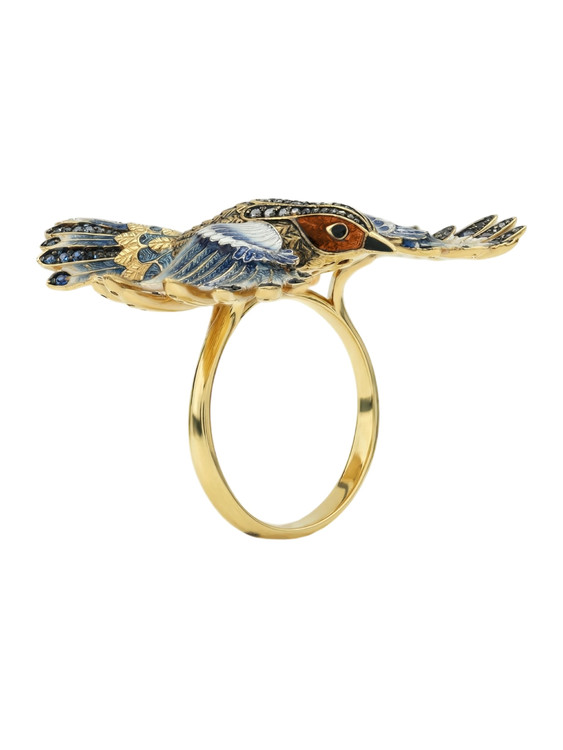 Кольцо из лимонного золота c эмаль и фианитом