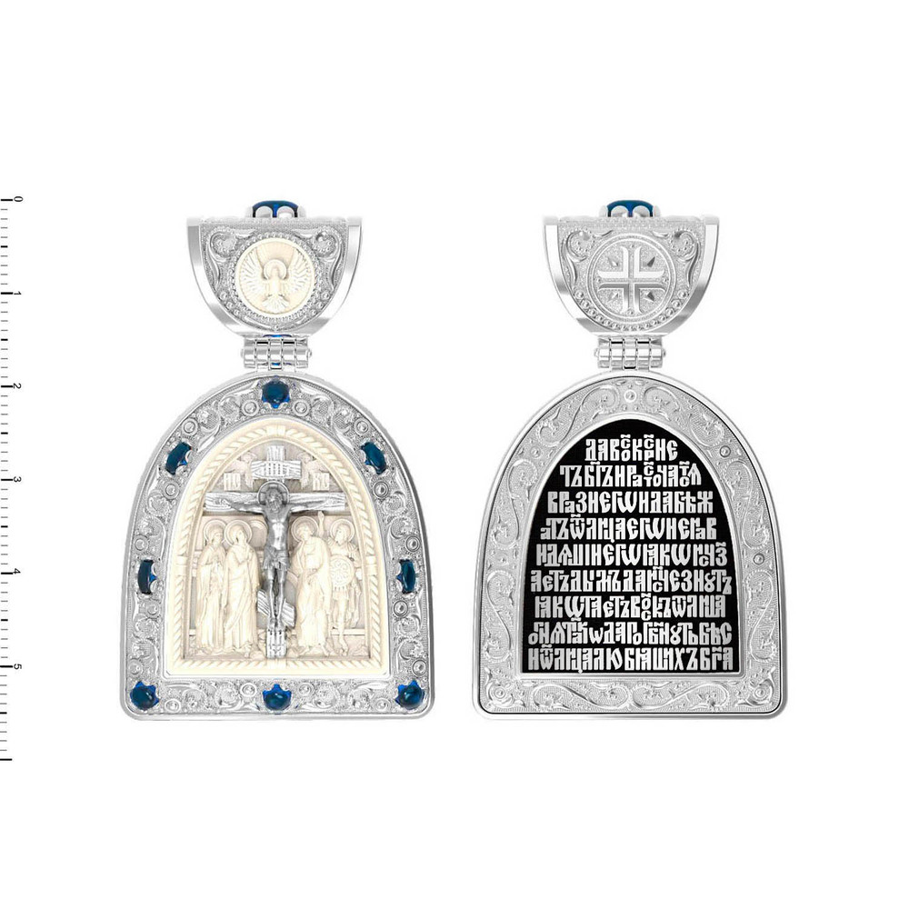 Образок из белого золота c эмаль , сапфиром и бивнем мамонта