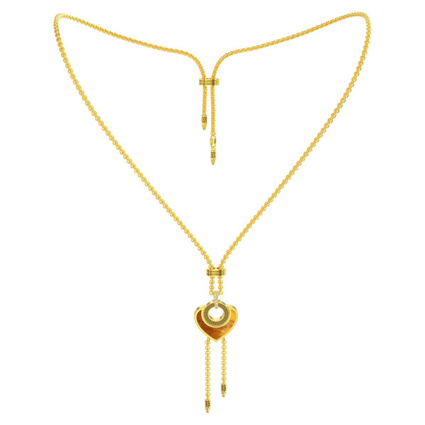 Колье из лимонного золота c фианитом, тигровым глазом и перламутром