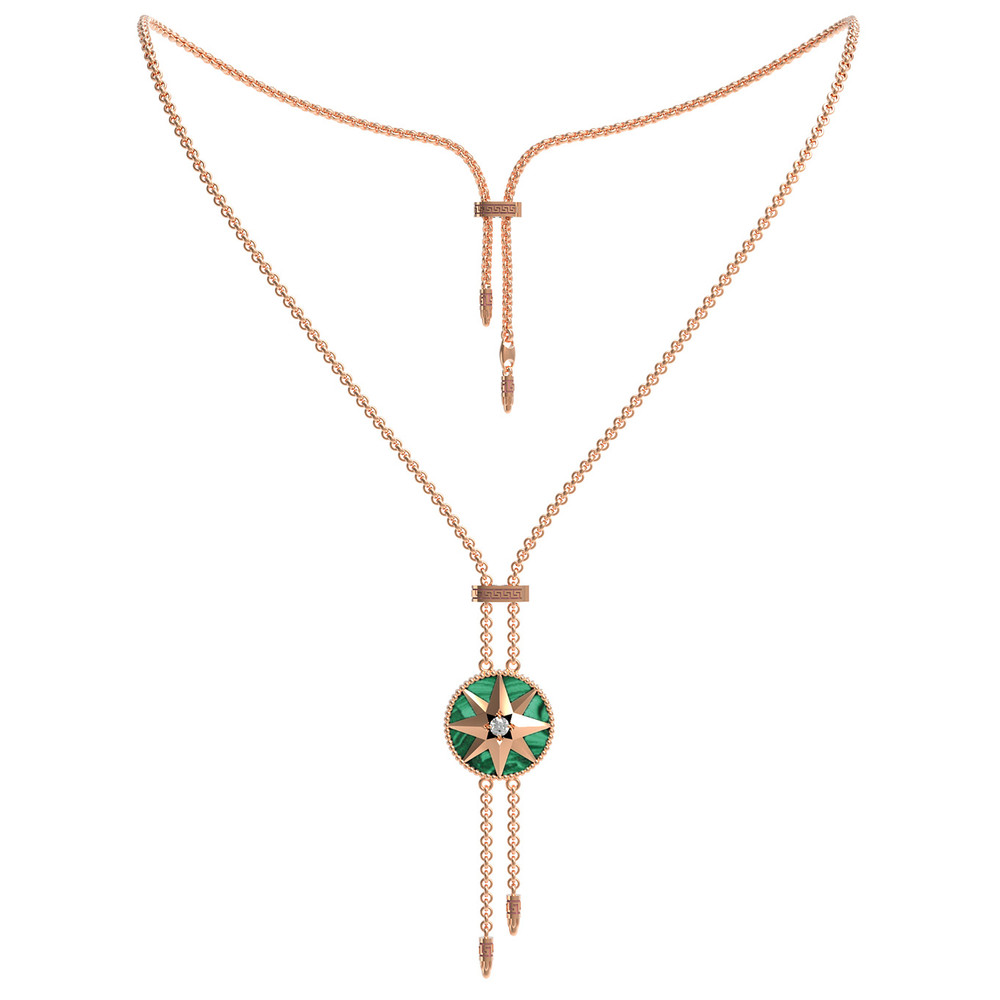 Колье из золота c фианитом, малахитом и перламутром