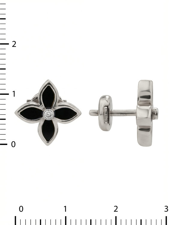 Серьги из белого золота c бриллиантами и ониксом