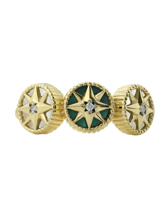 Кольцо из лимонного золота c бриллиантами, малахитом и перламутром