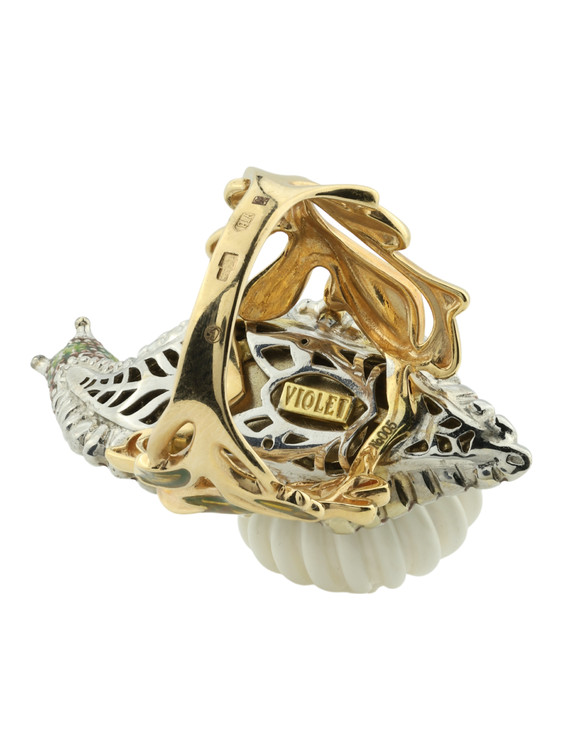 Кольцо из лимонного золота c эмаль и бивнем мамонта