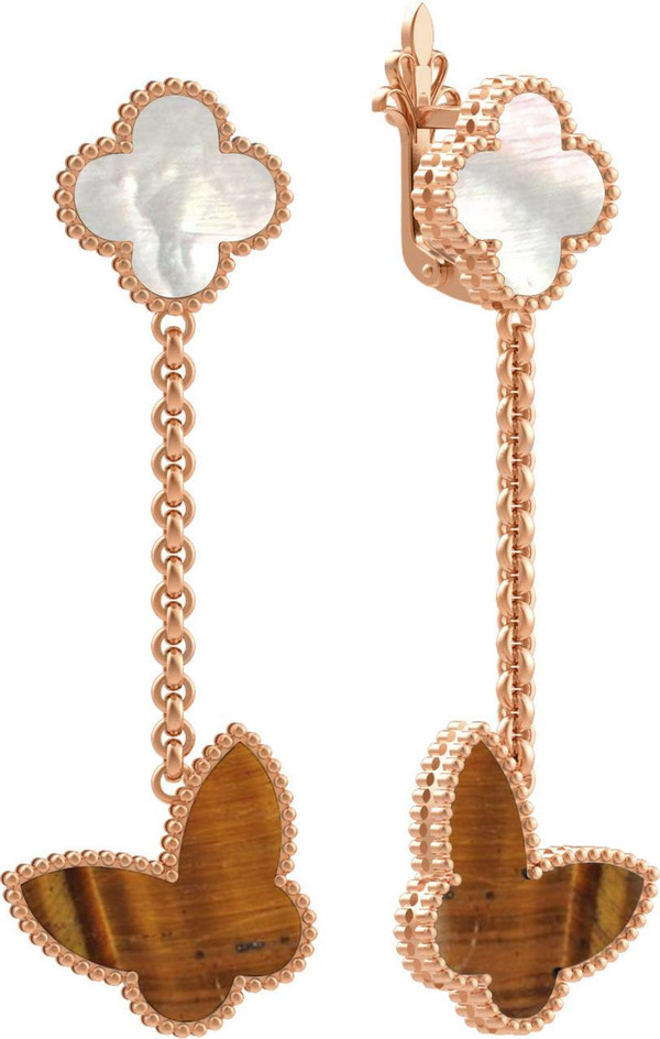 Серьги из золота c тигровым глазом и перламутром