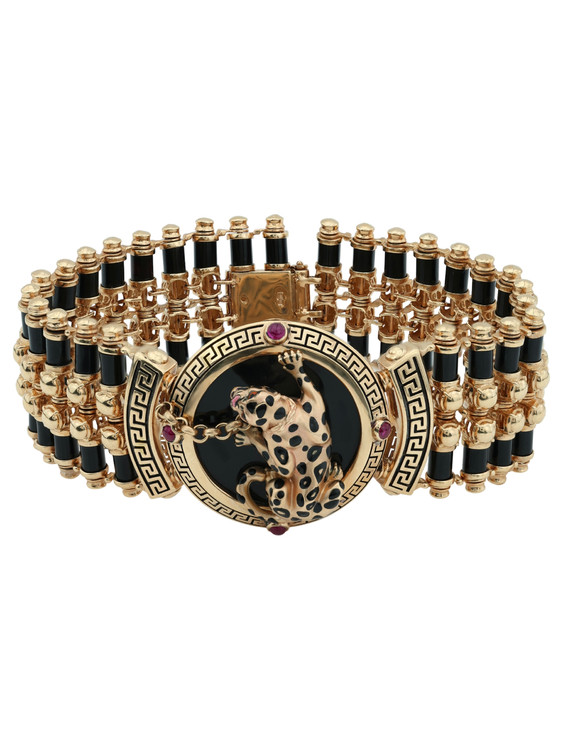 Браслет из золота c эмаль , ониксом и рубином