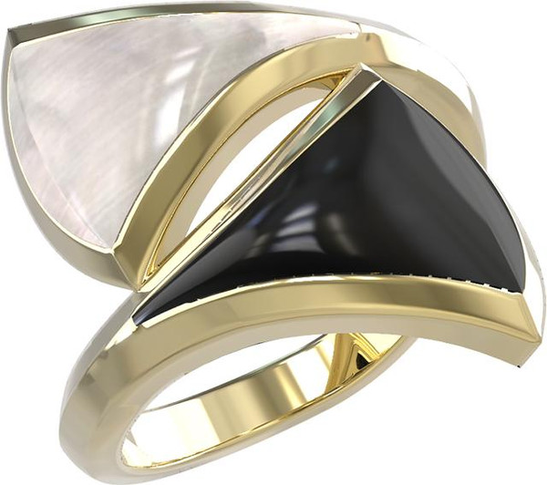 Кольцо из лимонного золота c ониксом и перламутром