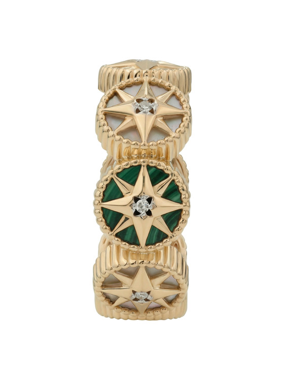 Кольцо из золота c бриллиантами, малахитом и перламутром