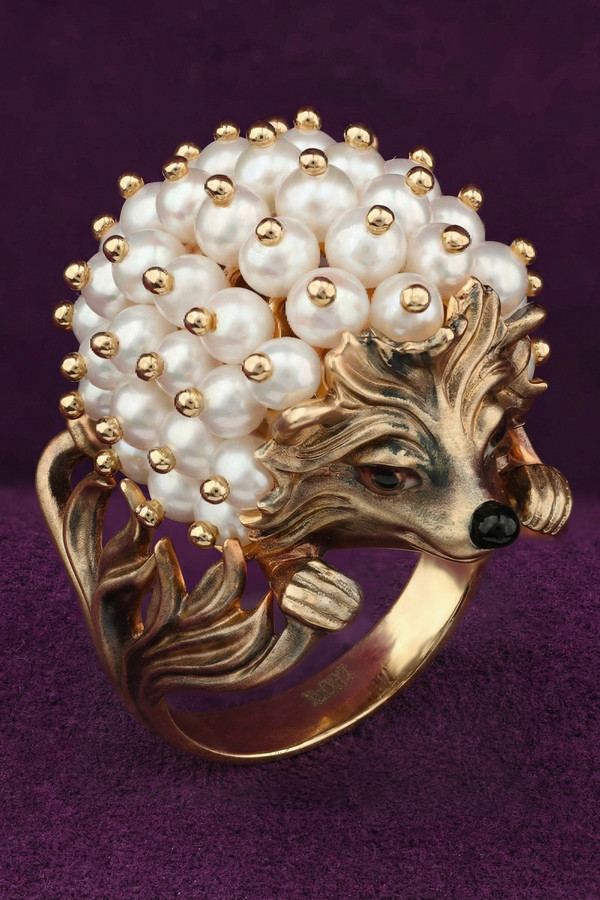 Кольцо из золота c эмаль и жемчугом