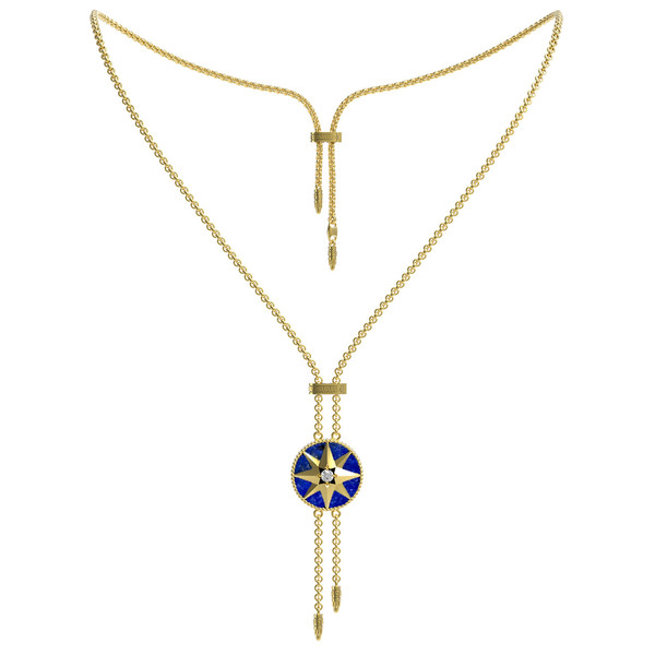 Колье из лимонного золота c фианитом, лазуритом и перламутром