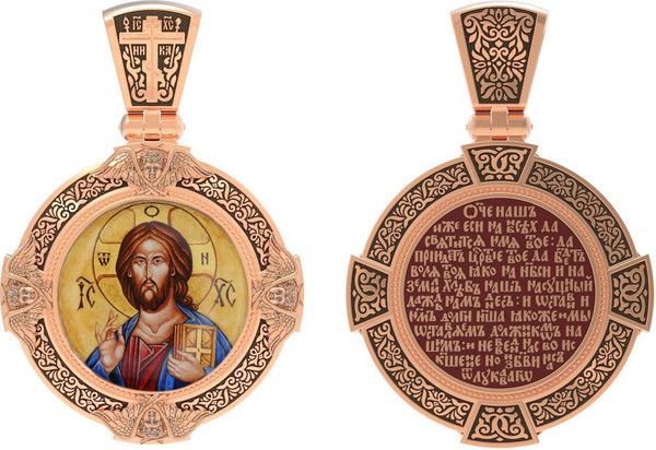 Образок из золота c эмаль , иконописью и темперой