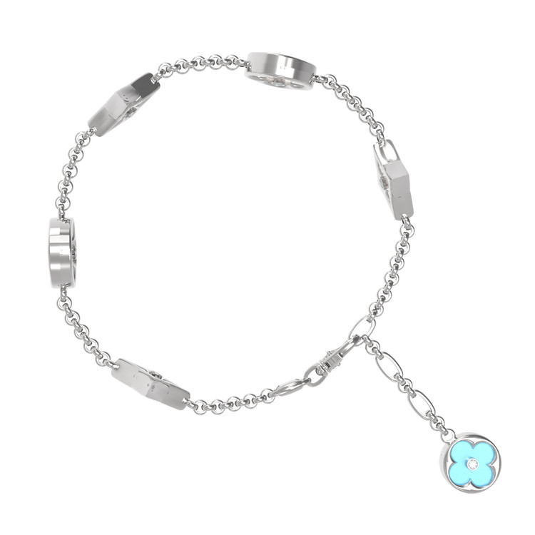 Браслет из белого золота c бриллиантами, бирюзой и перламутром