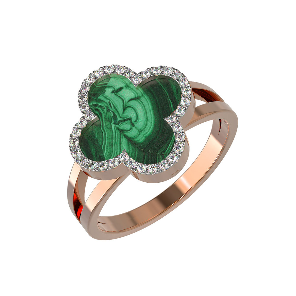 Кольцо из золота c бриллиантами и малахитом