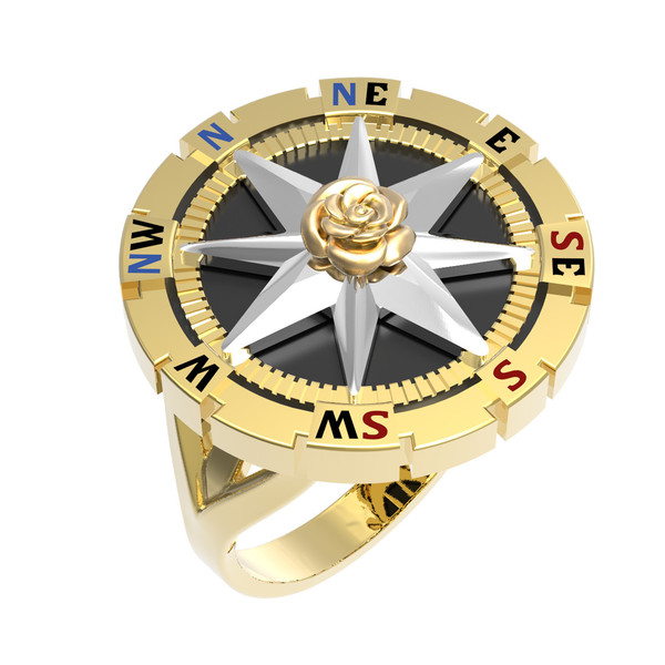 Кольцо из лимонного золота c эмалью и ониксом