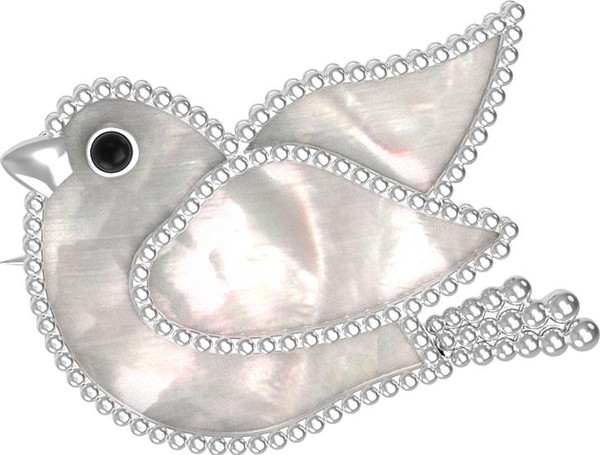 Брошь из белого золота c эмаль и перламутром